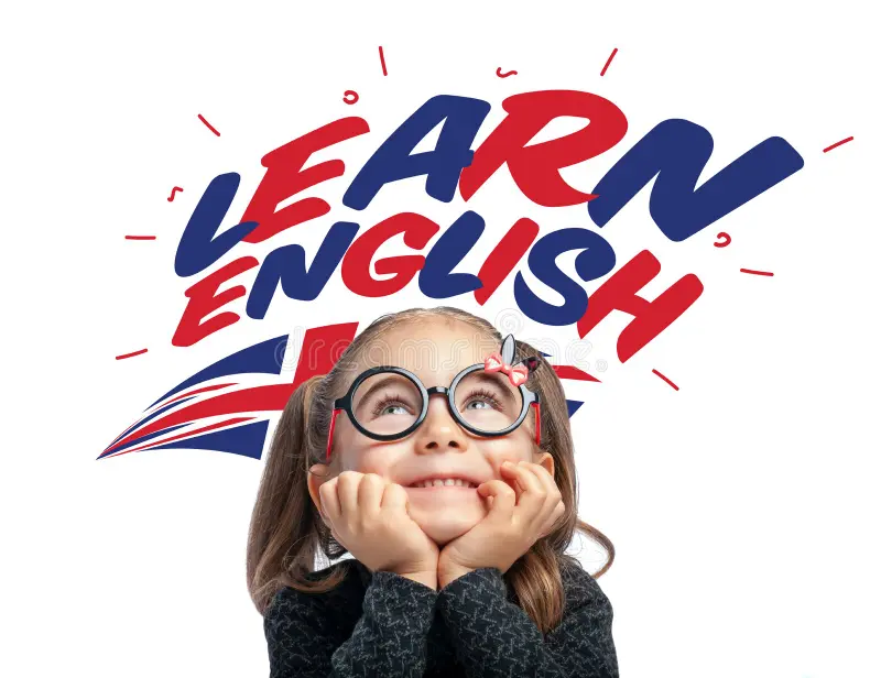 Home little girl looking learn english text uk flag above her head beautiful cute curiously learning concept white background 197396288
